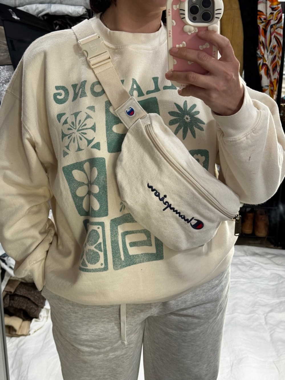 Champion Cream Canvas Waist Bag with Navy Embroidered Logo unisex